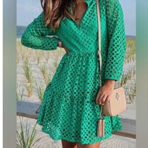 J. Crew Rebecca Dress Coquette Boho Bridal Coastal Green Eyelet Lace Tiered 3XL